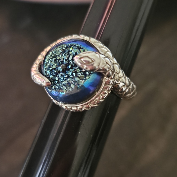Amazing Vintage Sterling Silver Druzy Snake Ring - Picture 7 of 9